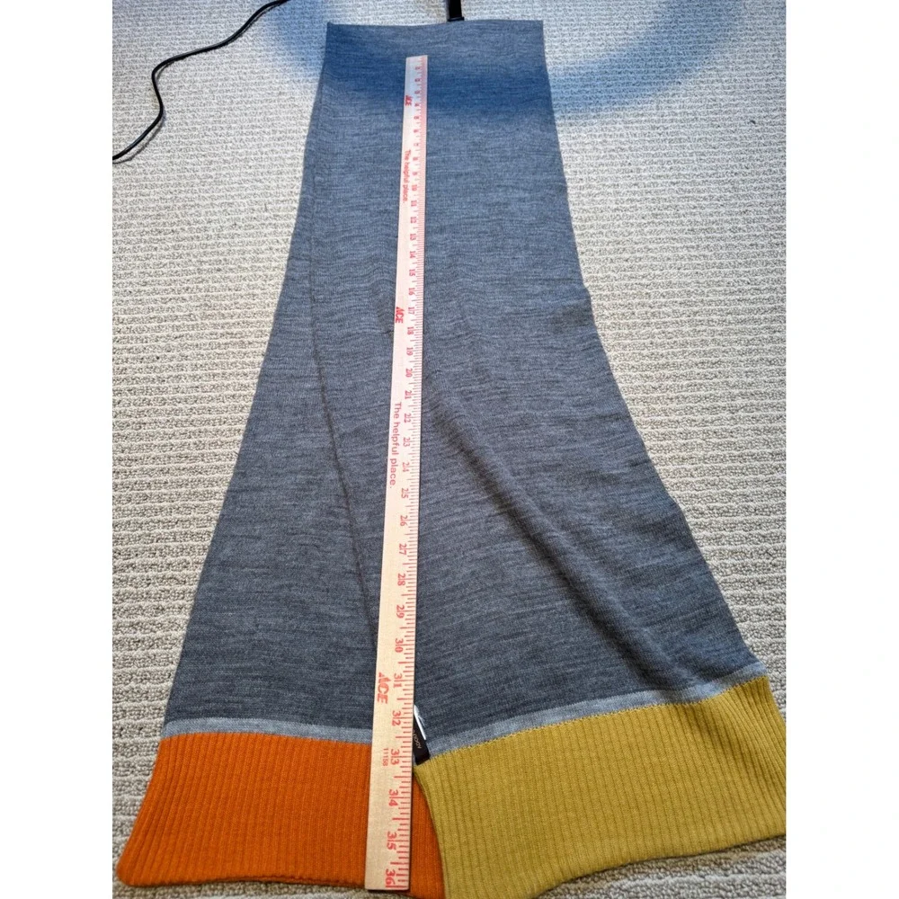Adolfo Dominguez Grey Knit Scarf with Yellow and‎ Orange Color Block Trim Long